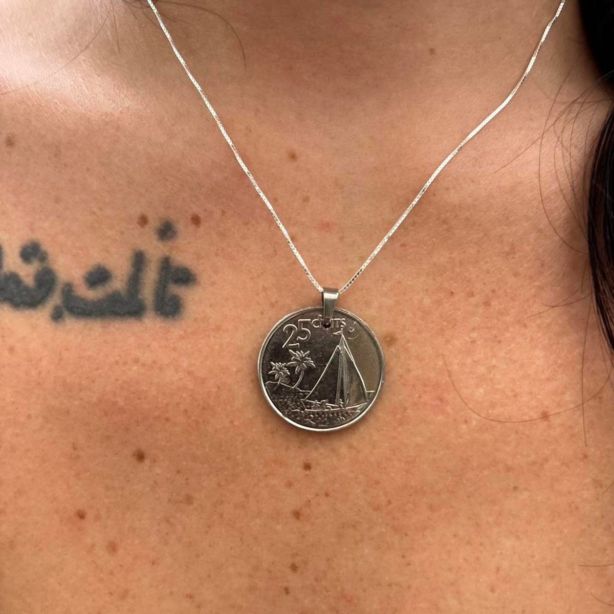 Bahamas sailboat coin necklace handmade