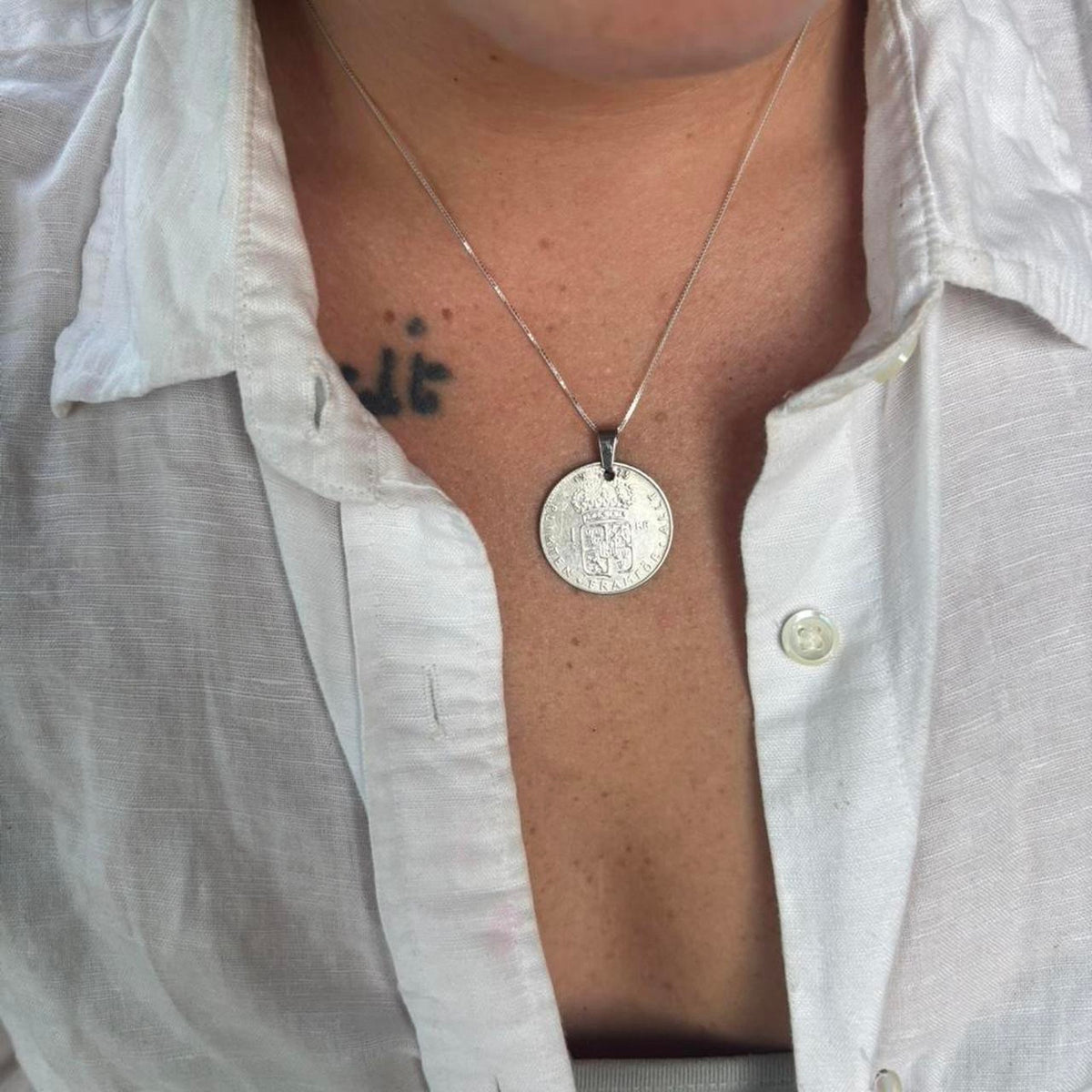 Handmade swedish coin necklace on
