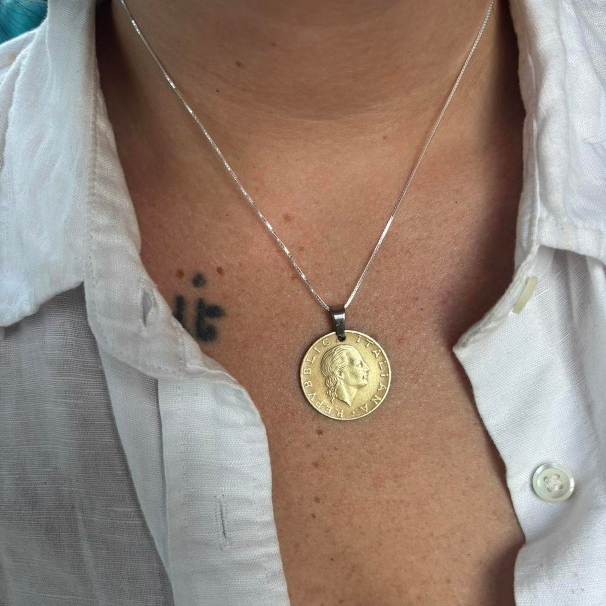 Gold italian coin necklace with