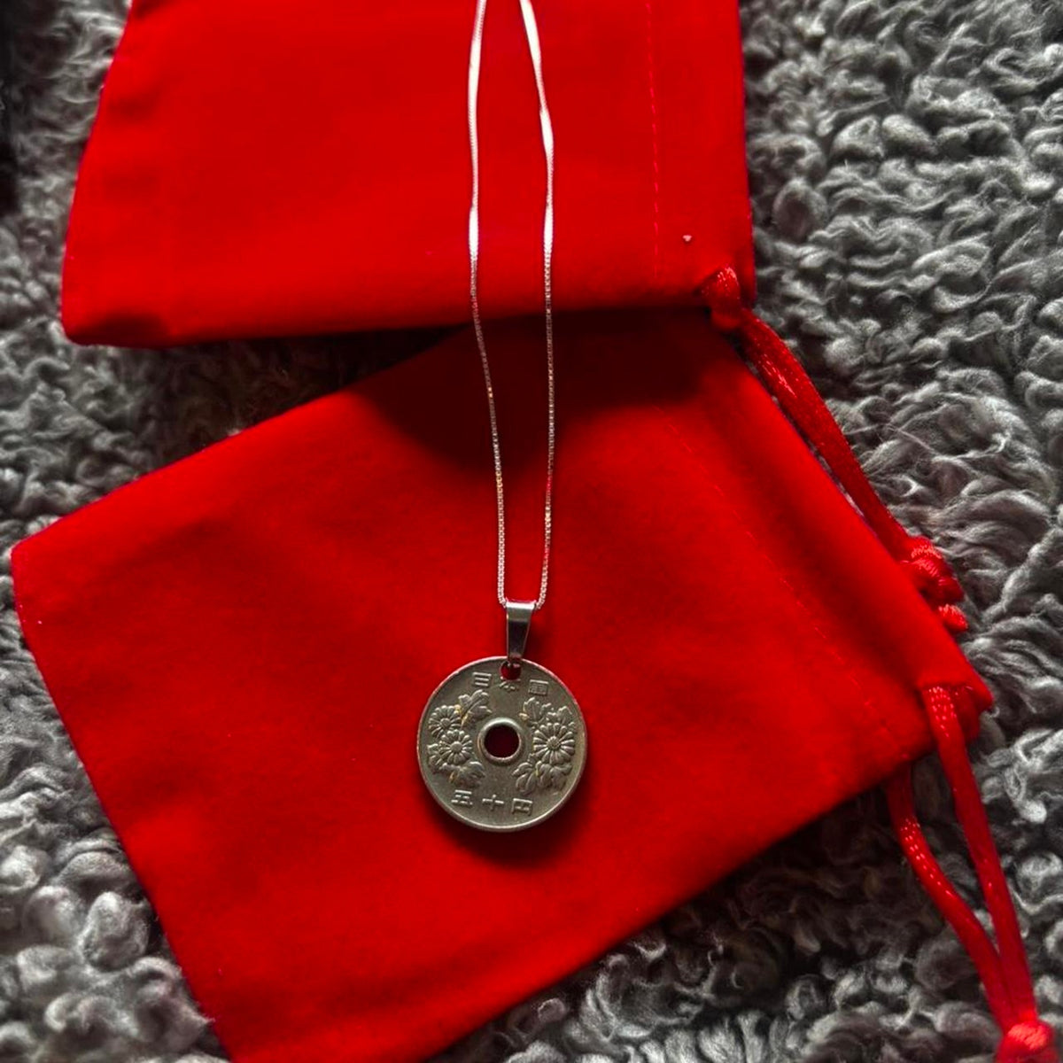 Japanese vintage flower coin necklace