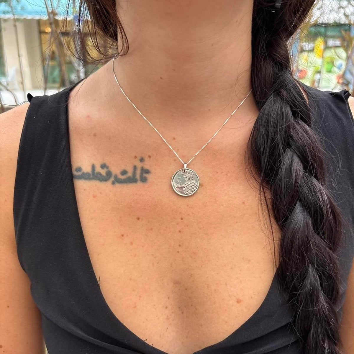 Silver pineapple coin necklace coin
