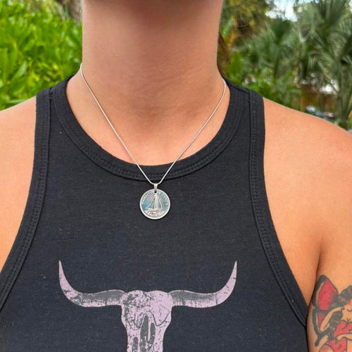 Bahamas sailboat coin necklace handmade